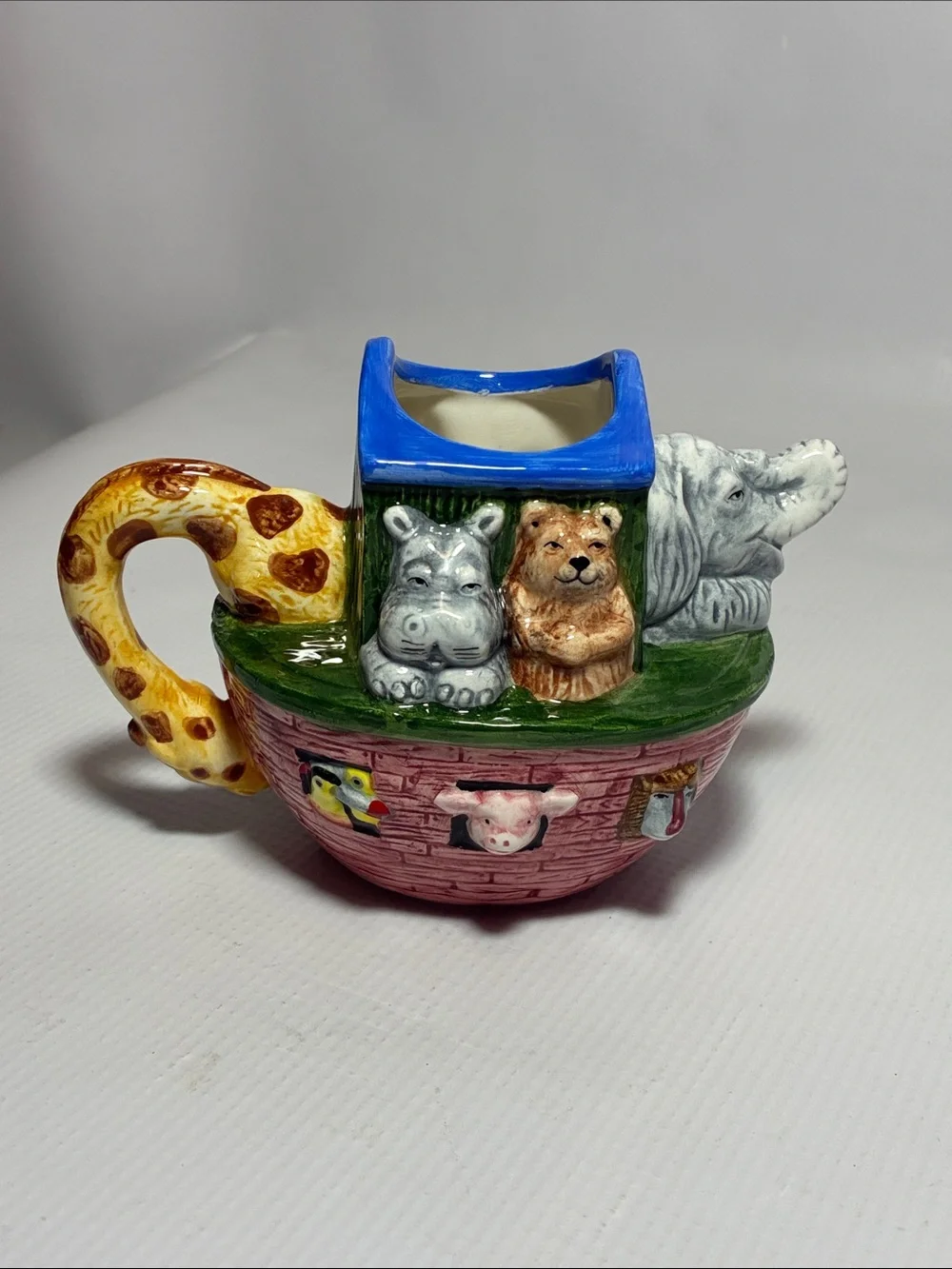 Vintage (‘94) Ceramic Noah’s Ark Sugar Bowl & Creamer Set - Pink and Blue
